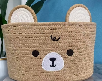 Handmade Bear Cotton Rope Basket • Personalized Nursery Storage