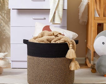 Large Black Laundry Basket with Handles – Bedroom Bathroom Storage Bin – Modern Home Organizer