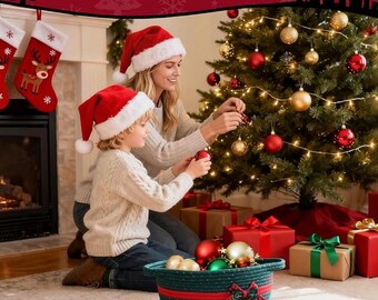 Christmas gift storage basket - cotton Christmas decoration with bow