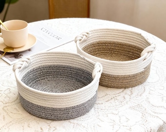 Customizable Cotton Rope Storage Basket with Handles: Small Woven Storage Box