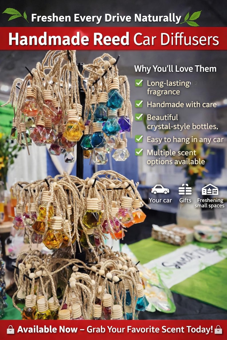 Handmade Reed Car Diffusers: Long-Lasting Fragrance, Crystal Bottles image 1