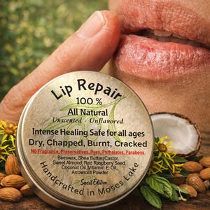 Natural Lip Repair Balm with Beeswax, Coconut & Almond Oil