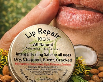 Natural Lip Repair Balm with Beeswax, Coconut & Almond Oil