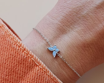 925K Sterling Silver Blue Opal Butterfly Bracelet, Butterfly Dainty Silver Bracelet Jewelry, Minimalist Bracelet, Adjustable Bracelet