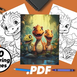 Dinosaurs Coloring Book for Adult & Kids - 50 Adorable Dinosaurs To Color, 8.5" x 11", printable digital PDF download