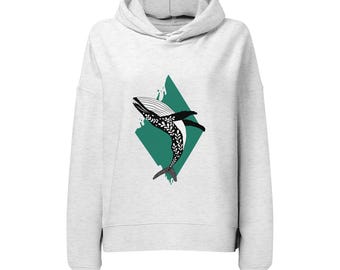 Sudadera con capucha Ballena Blanca – Sudadera con capucha Stanley/Stella ecológica para mujer – Ilustración poética – Diseño de pajarito adorable – Algodón orgánico
