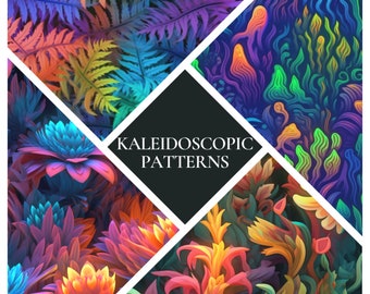 4 Kaleidoscopic Nature Patterns| Seamless|Digital Download|Scrapbook|Invitations|Card Making|Journaling|Paper Craft| Gifts| Creativity| Fun