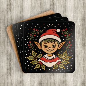 Christmas Elf Coasters, Christmas Coaster Set, Holiday Coaster Set, Festive Coasters, Christmas Holiday Decor, Xmas Coasters, Winter Coaster