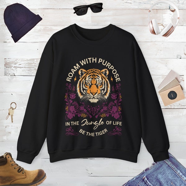 Tiger Sweatshirt, Tiger Jumper, Tiger Crewneck, Tiger Shirt, Motivational Sweater, Cute Animal Sweaters, Preppy Sweater, Graphic Sweater