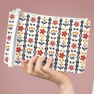 Floral Clutch Bag, White Clutch Evening Bag, Floral Handbag, Dressy Clutch Purse, Floral Pochette Bag, Vibrant Wristlet Bag, Fashion Purse