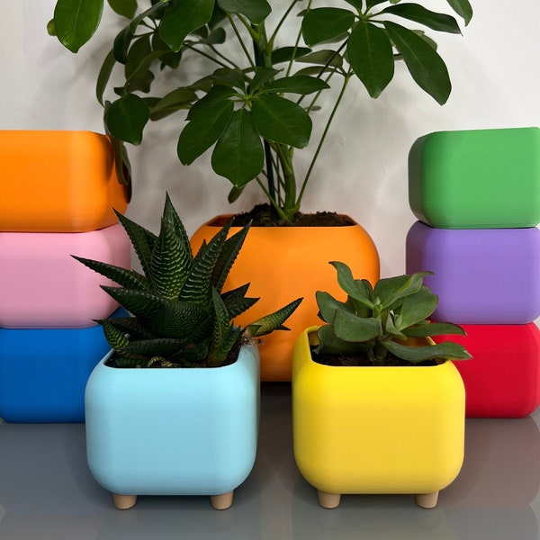 Colourful Rounded Square Planter, Plant Pot, Pot with feet, Indoor planter, Indoor pot, 3D printed