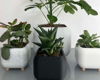 Plantador de cubo redondeado neutro, Maceta, Maceta con pies, Jardinera de interior, Maceta de interior, Impreso en 3D