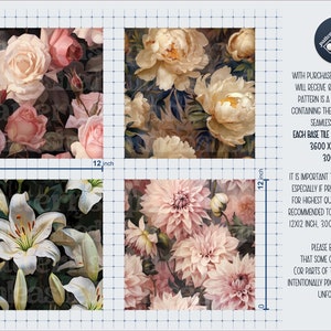 Pink Beige Flowers on Dark Seamless Pattern Set Unlimited Commercial ...