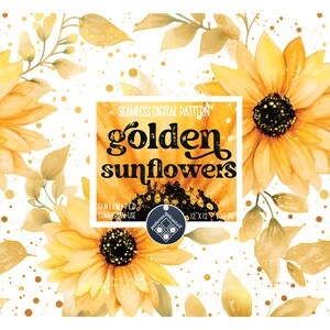 Sunflowers golden touch seamless pattern Unlimited Commercial Use instant download Sublimation digital paper  POD floral fabric repeat gold