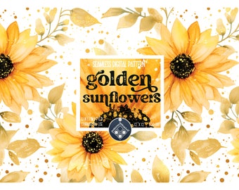 Sunflowers golden touch seamless pattern Unlimited Commercial Use instant download Sublimation digital paper  POD floral fabric repeat gold