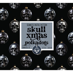 Christmas skull baubles seamless pattern Unlimited Commercial Use instant download digital file xmas pattern alternative ugly sweater goth