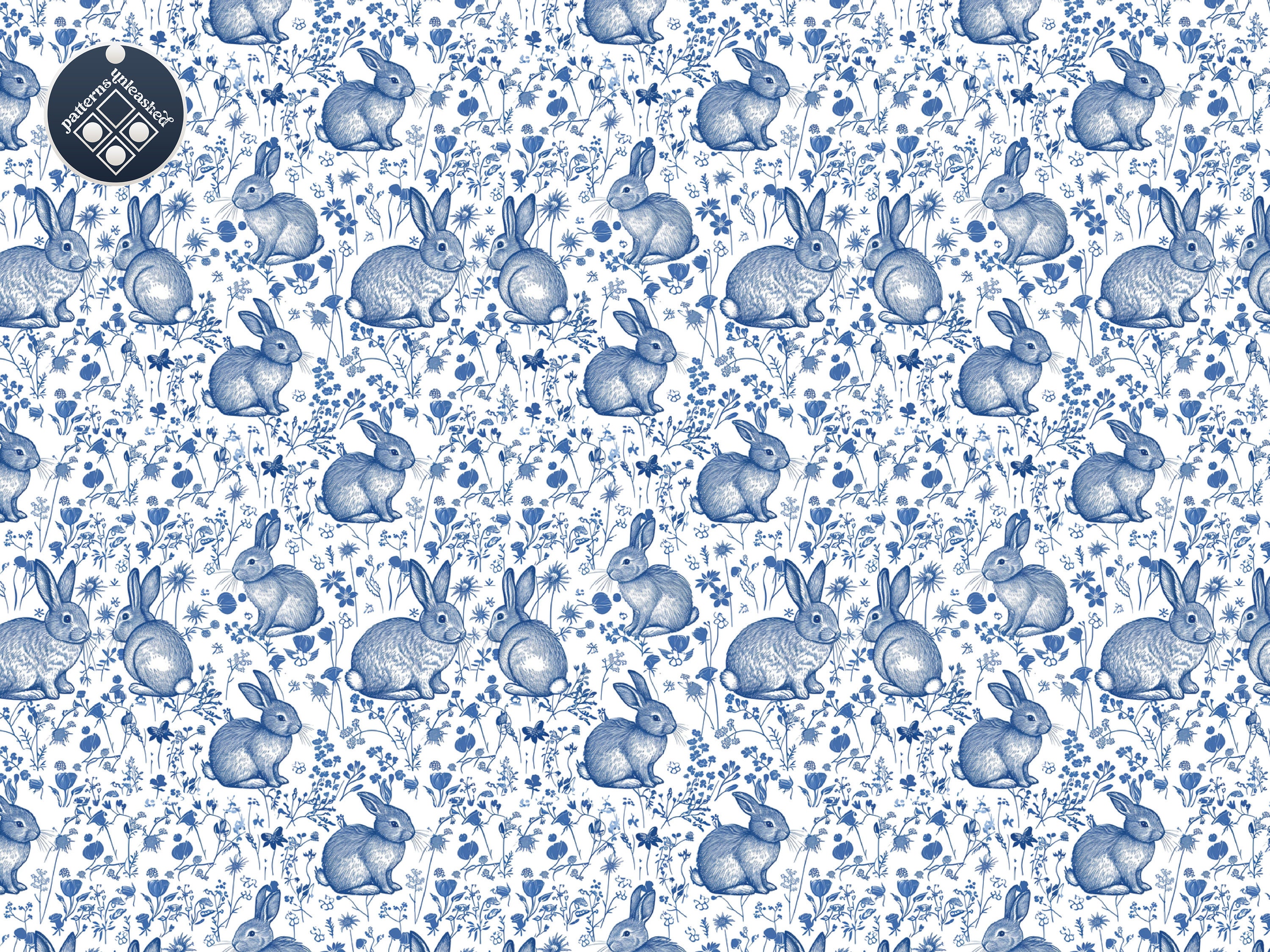 Blue Bunnies Seamless Pattern Unlimited Commercial Use Digital File ...
