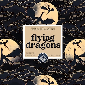 Flying Dragons Seamless pattern Unlimited Commercial Use digital file instant download Sublimation POD Fantasy pattern to print on fabric