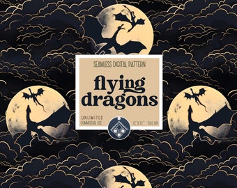 Flying Dragons Seamless pattern Unlimited Commercial Use digital file instant download Sublimation POD Fantasy pattern to print on fabric