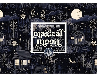 Magical Moon seamless pattern Unlimited Commercial Use digital print file instant download Sublimation POD mystical sky magical witch moon