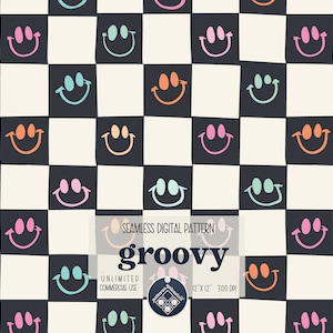 Groovy Smiles Digital Seamless Pattern Unlimited Commercial Use digital print file instant download file for printing on fabric POD summer