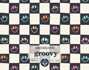 Groovy Smiles Digital Seamless Pattern Unlimited Commercial Use digital print file instant download file for printing on fabric POD summer