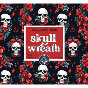 Christmas wreath Skulls seamless pattern Unlimited Commercial Use instant download digital file xmas pattern alternative ugly sweater nr.1