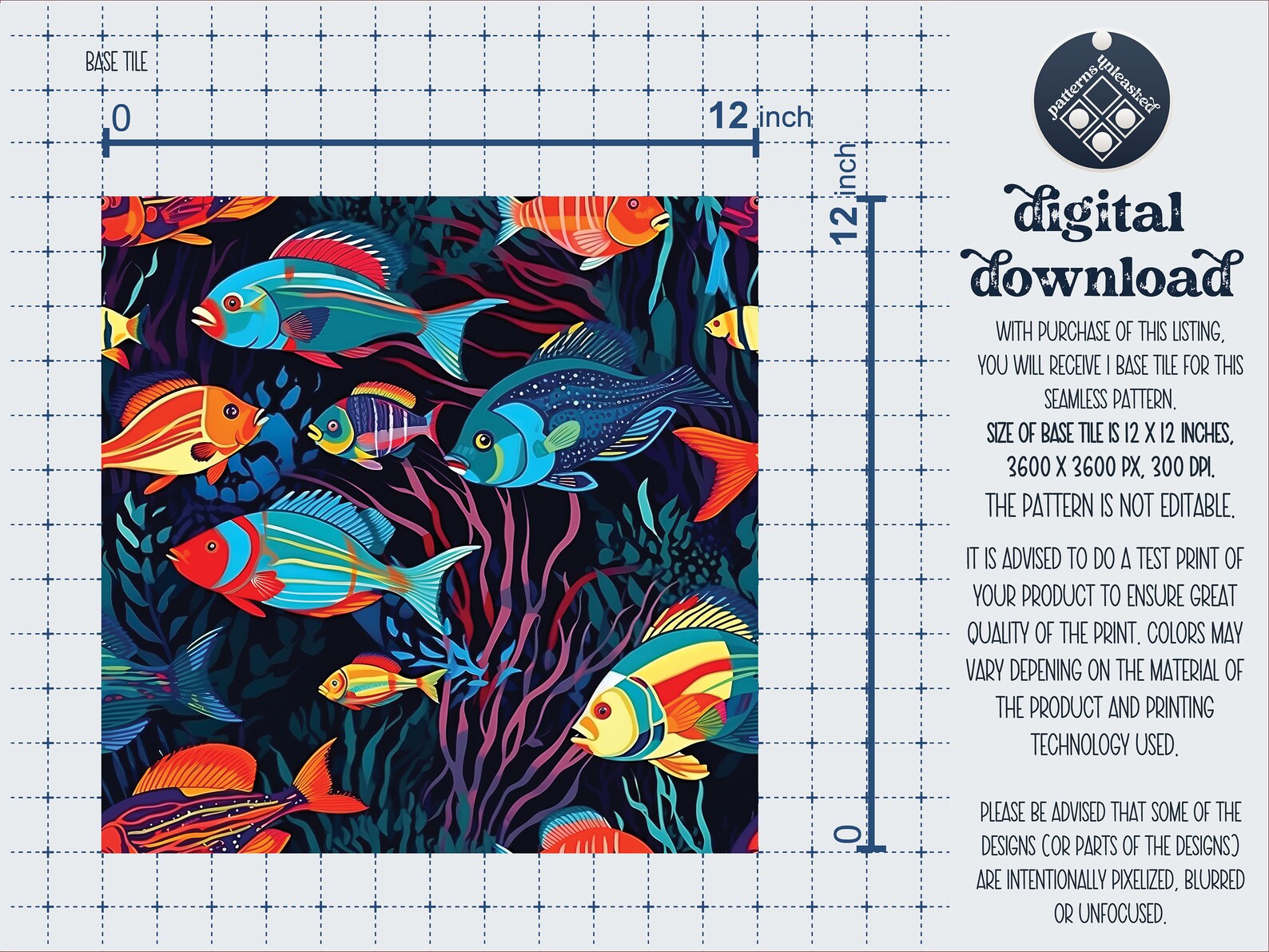 Fish Seamless Pattern Unlimited Commercial Use Digital Print File ...