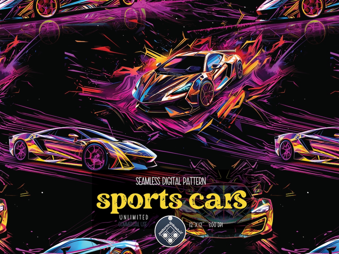 Sublimation Racing Design Pattern Sports Car Seamless Pattern Unlimited Commercial Use Digital Print File ...