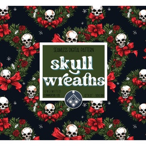 Christmas wreath Skulls seamless pattern Unlimited Commercial Use instant download digital file xmas pattern alternative ugly sweater nr.2