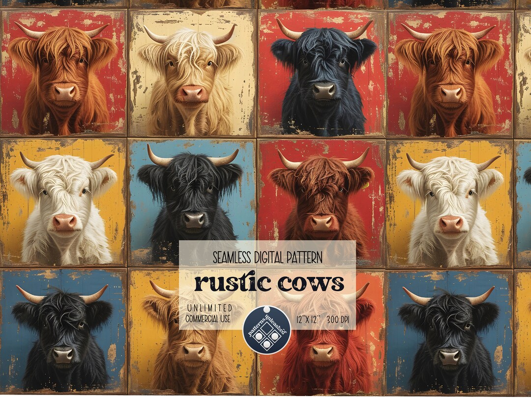 Highland Cow Seamless Pattern Unlimited Commercial Use Digital File ...