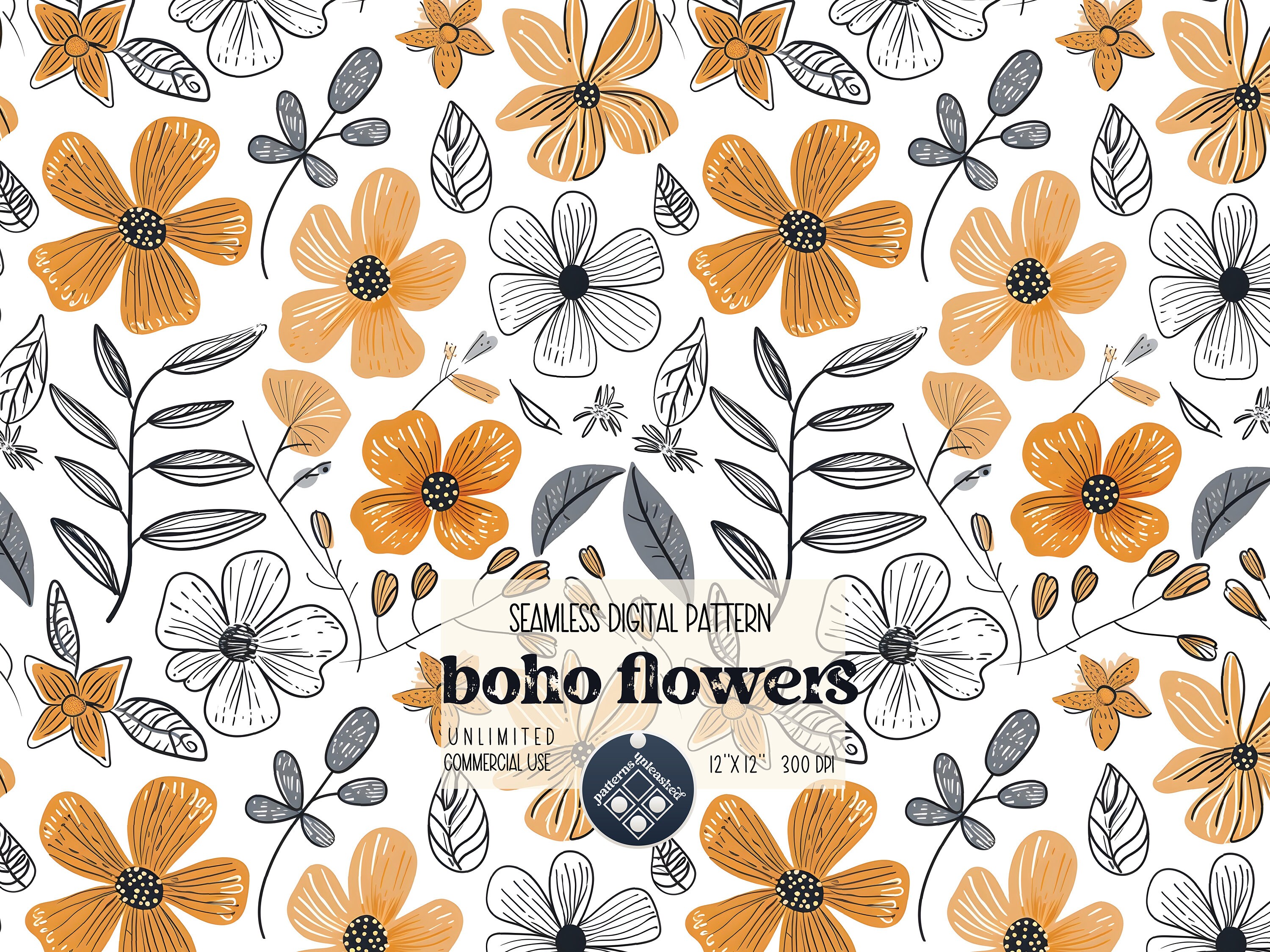 Boho Floral Seamless Pattern Unlimited Commercial Use Digital Print ...