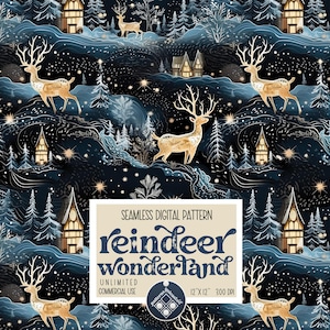 Christmas reindeer wonderland seamless pattern Unlimited Commercial Use instant download POD digital file xmas repeat fabric and paper print
