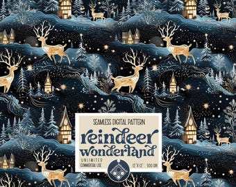 Weihnachten Rentier Wunderland nahtlose Muster unbegrenzte kommerzielle Nutzung sofortiger Download POD digitale Datei Weihnachten wiederholen Stoff und Papierdruck