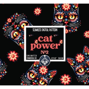 Cat Power n.2 シームレスパターン 無制限の商用利用 デジタルプリントファイル 即時ダウンロード 昇華 POD