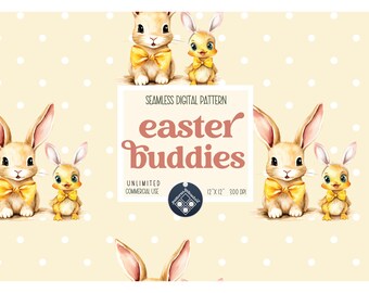 イースターのシームレスなパターン 無制限の商用利用 デジタルプリントファイル 即時ダウンロード 昇華POD かわいいウサギとアヒル