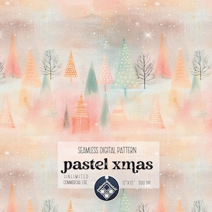 Pastel Christmas Digital Seamless Pattern Unlimited Commercial Use print file instant download file for printing on fabric Pink Xmas