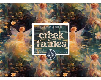 Creek Fairies seamless pattern Unlimited Commercial Use instant download Sublimation enchanted forest seamless bohemian women fabric file