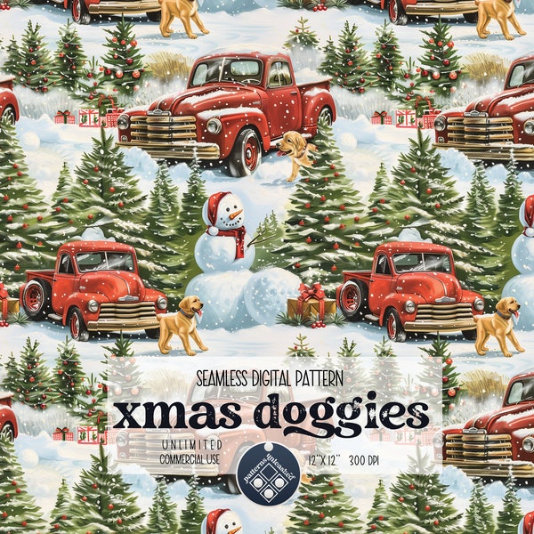 Vintage Christmas Digital Seamless Pattern Unlimited Commercial Use print file instant download file for printing on fabric Dog Lover