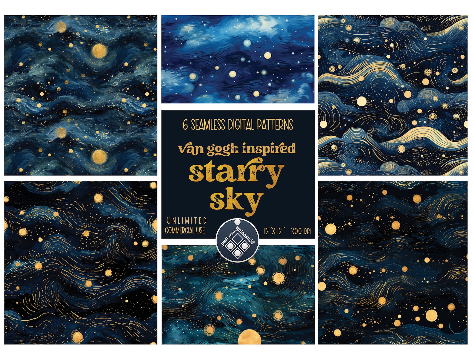 Starry Night Seamless Pattern Unlimited Commercial Use Digital Print ...