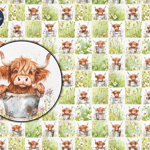Highland Cows Patchwork Seamless Pattern Unlimited Commercial Use ...
