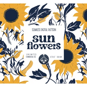 sunflowers seamless pattern Unlimited Commercial Use digital print file instant download Sublimation POD summer yellow floral textile