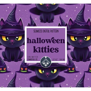Halloween kitties digital paper seamless pattern Unlimited Commercial Use instant download spooky designs POD cute baby Halloween