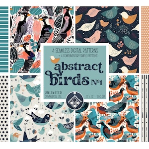 Abstract colorful birds seamless pattern Unlimited Commercial Use digital print file instant download Sublimation POD matching bird bundle