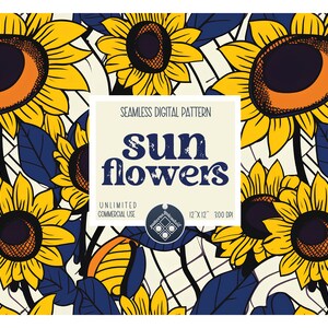 sunflowers seamless pattern Unlimited Commercial Use digital print file instant download Sublimation POD summer yellow floral textile