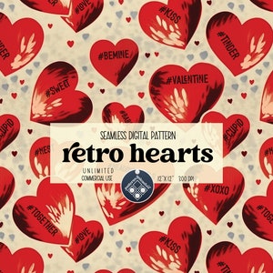 Valentine Retro-Modern seamless pattern Unlimited Commercial Use digital print file instant download Sublimation POD Hashtags Repeat