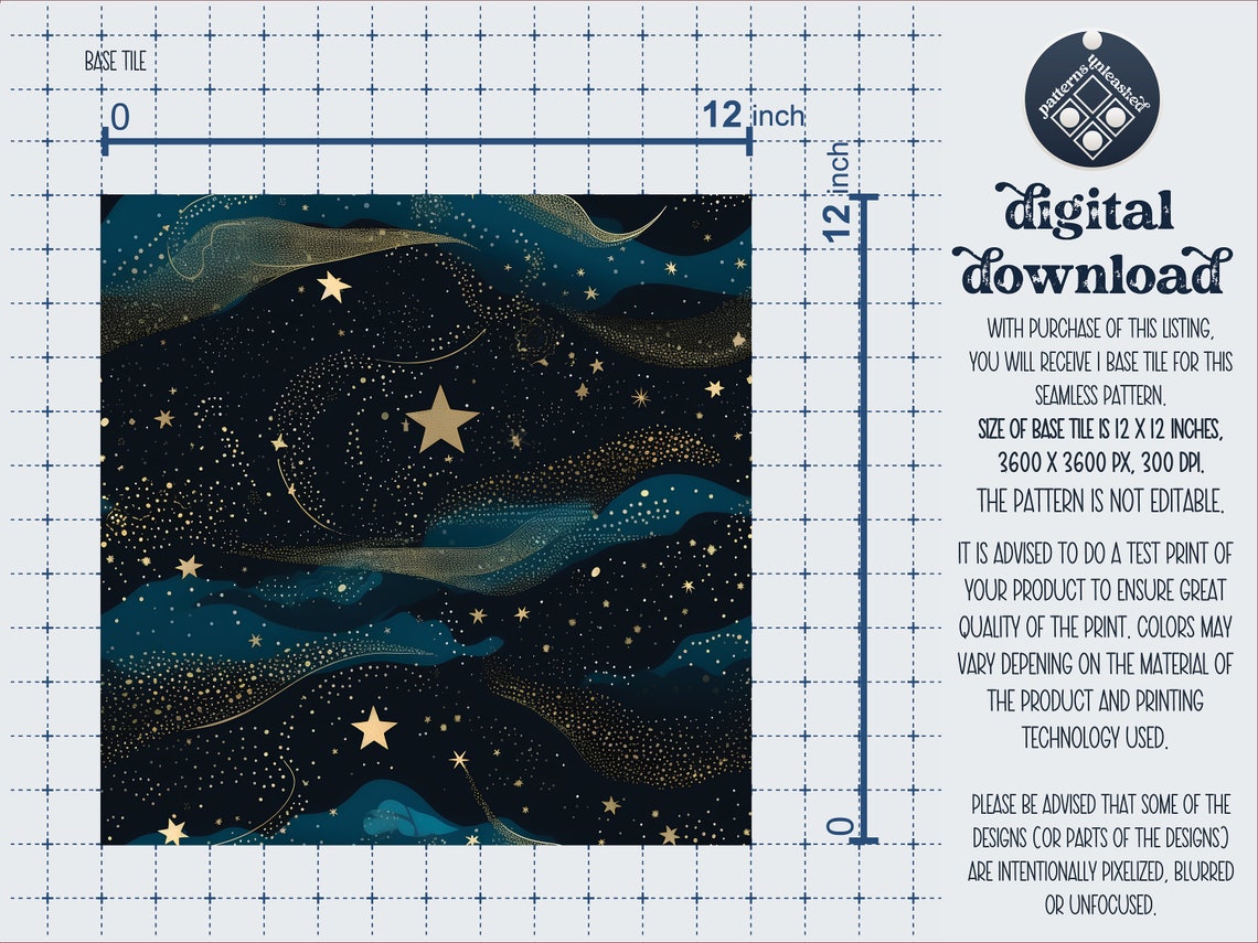Starry Night Seamless Pattern Unlimited Commercial Use Digital Print ...