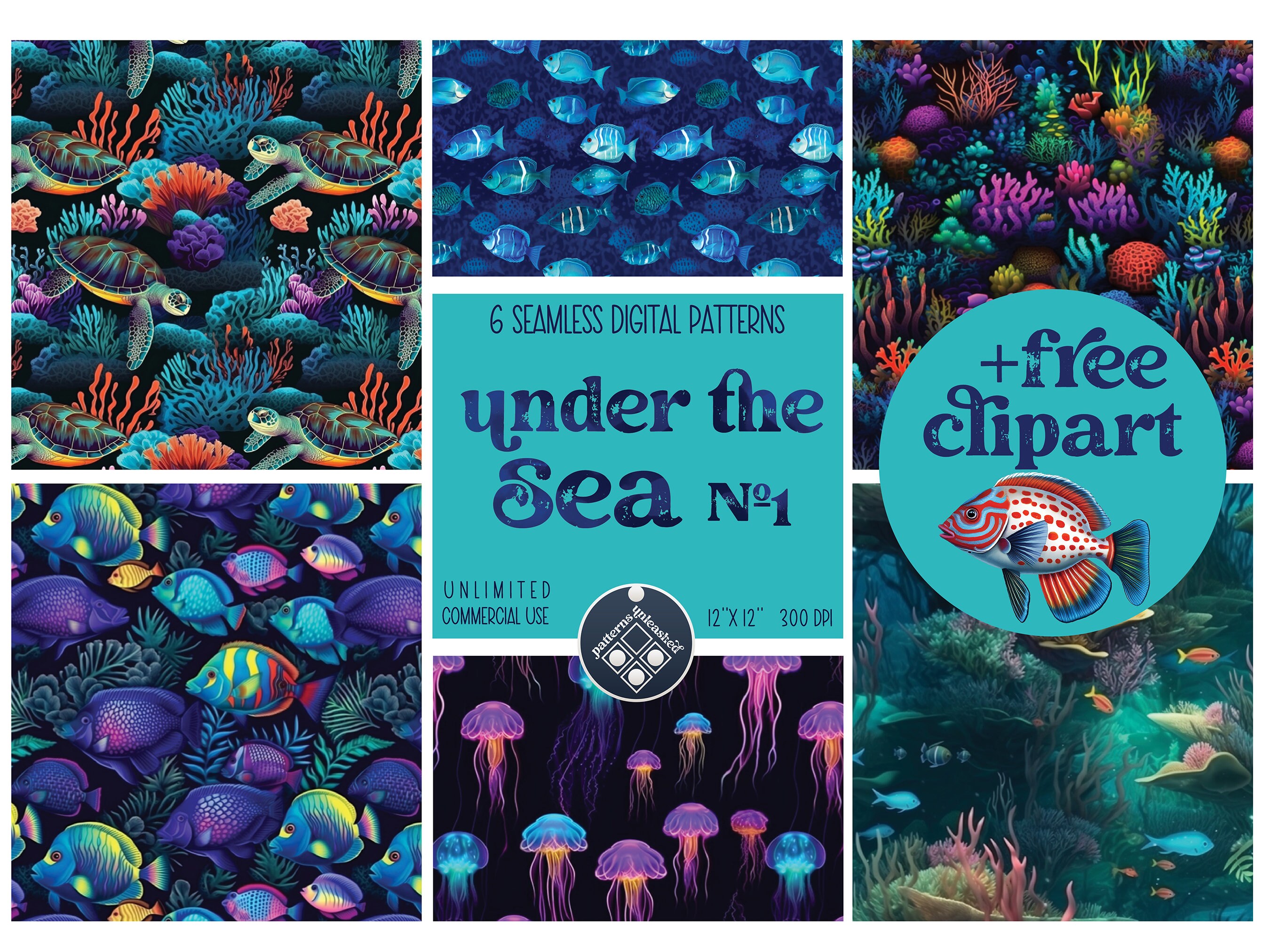 Under the Sea Seamless Pattern Unlimited Commercial Use Digital Print ...