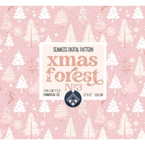 Christmas tree seamless pattern Unlimited Commercial Use instant download POD digital file watercolor xmas tree pink forest wrapping paper