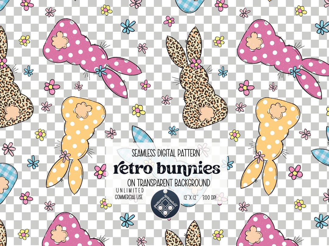 Retro Bunnies Transparent Digital Seamless Pattern Unlimited Commercial ...